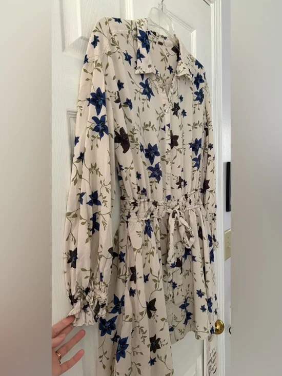 Free People Cream Floral Button-Front Tunic Dress - Picture 3 of 4